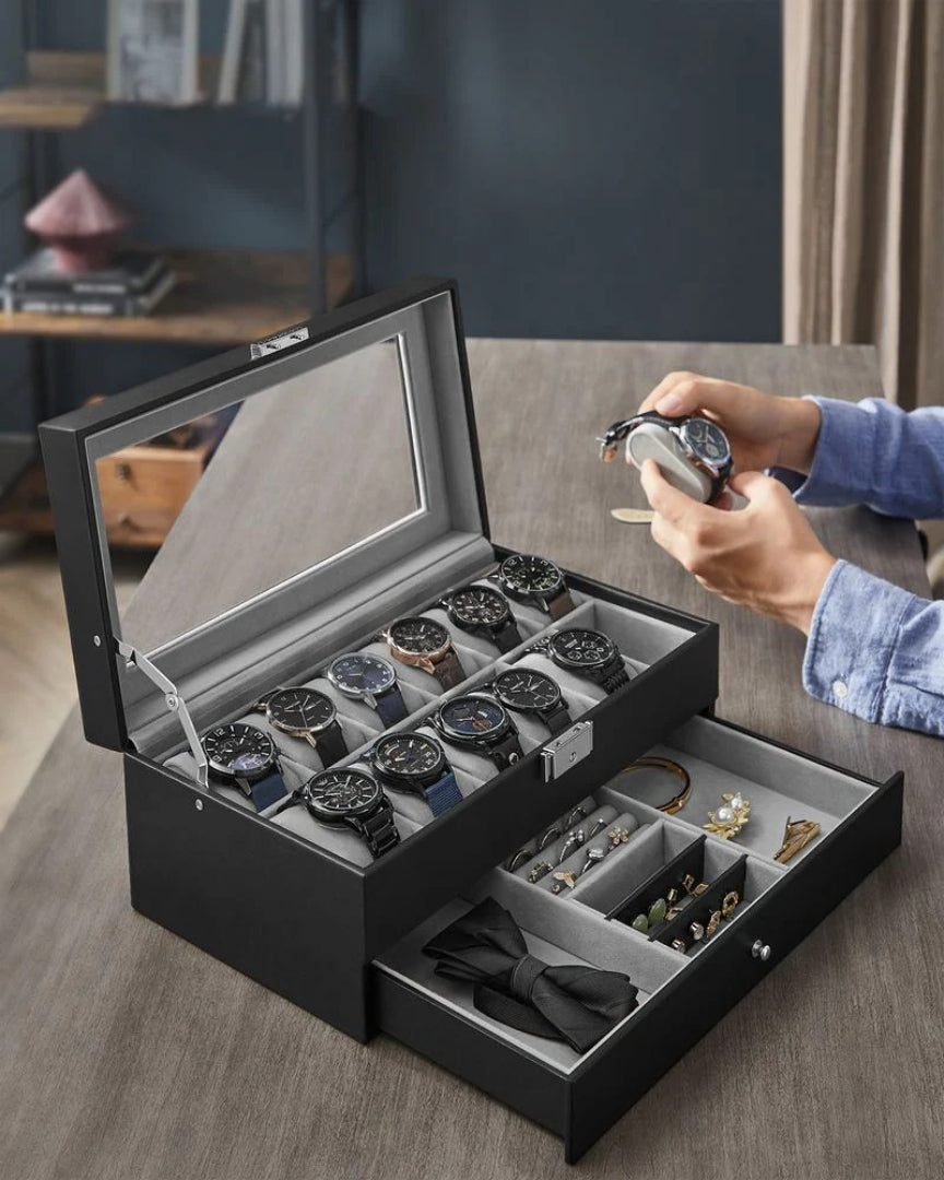 Lockable Watch Box With Glass Lid 6 8 Or 12 Slot