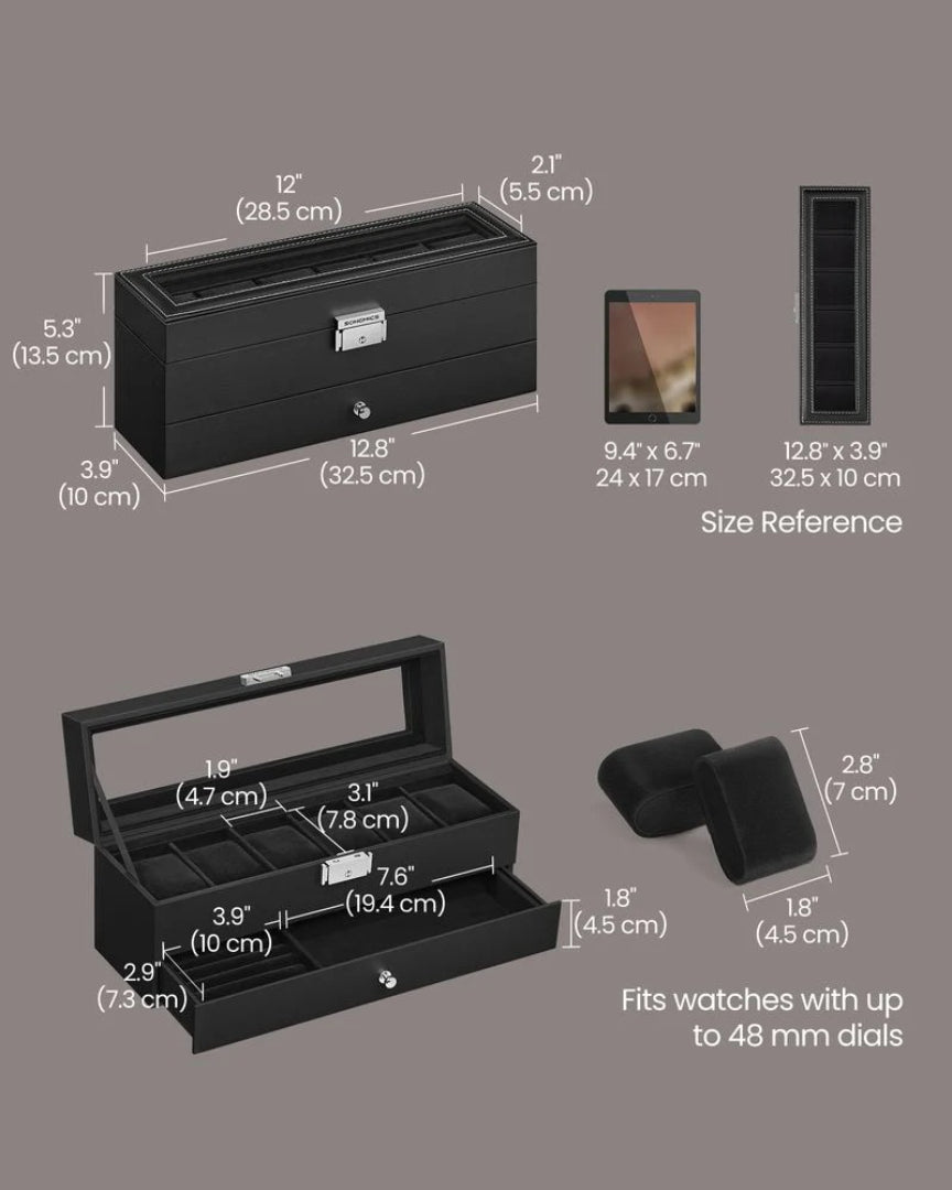 Lockable Watch Box With Glass Lid 6 8 Or 12 Slot