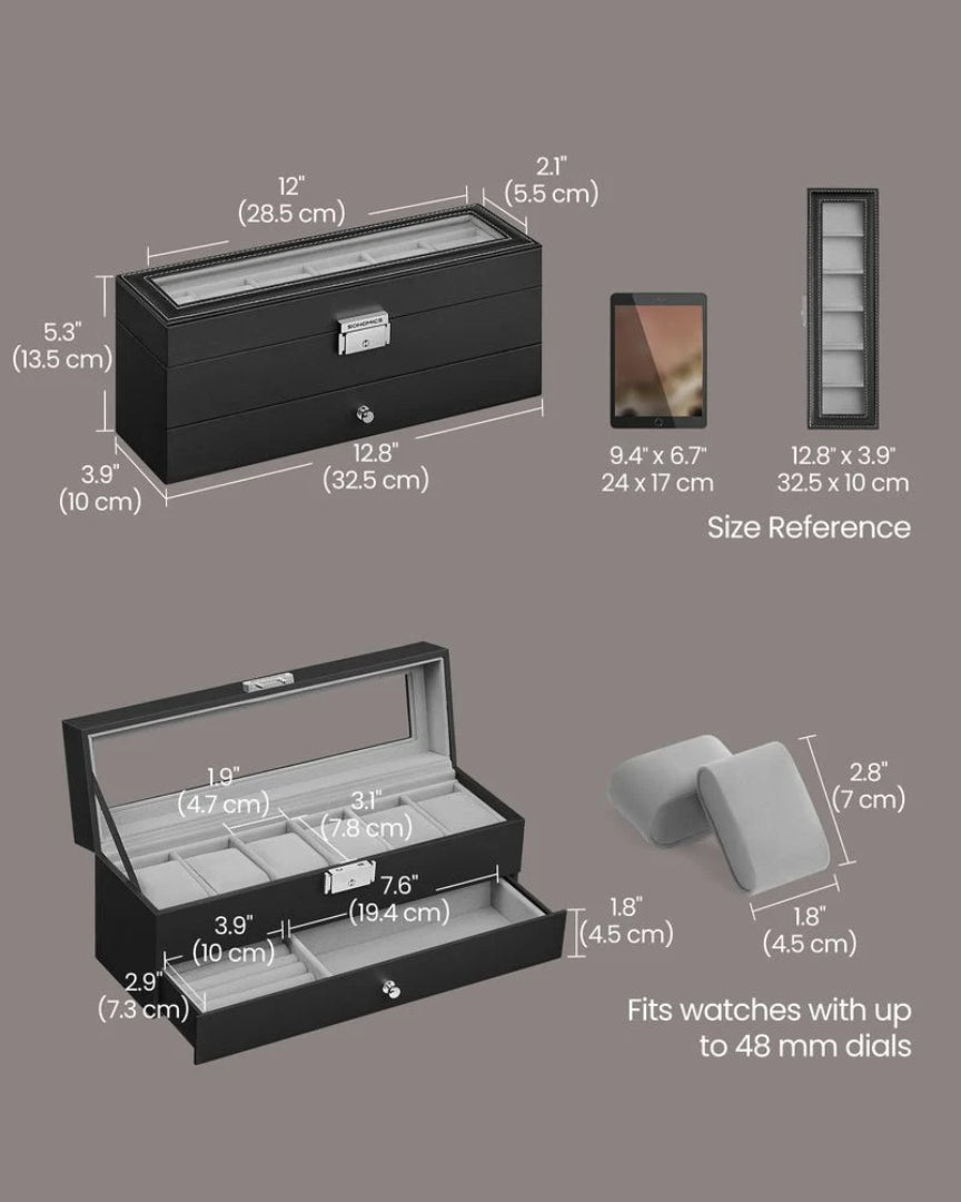 Lockable Watch Box With Glass Lid 6 8 Or 12 Slot