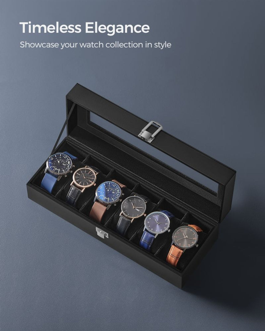 Watch Storage Case With Glass Lid 6 Or 12 Slot Organizer