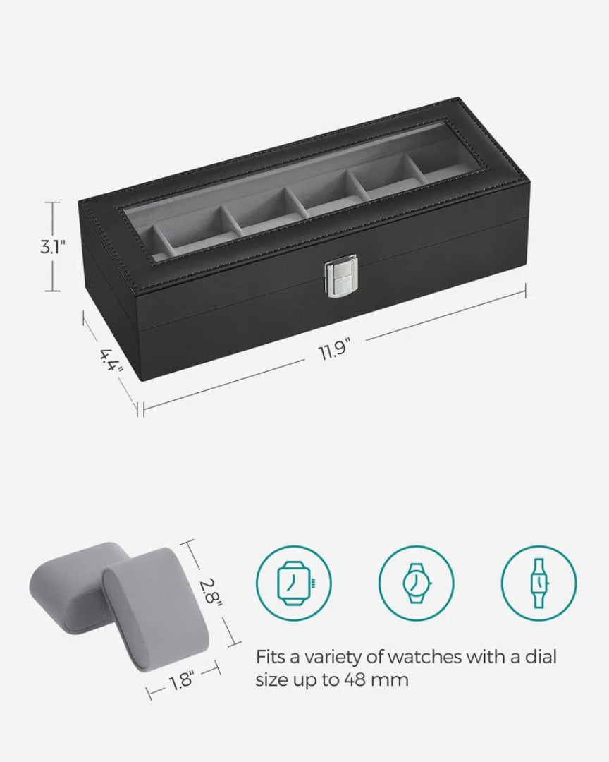 Watch Storage Case With Glass Lid 6 Or 12 Slot Organizer