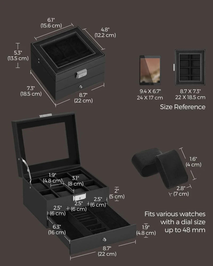 Lockable Watch Box With Glass Lid 6 8 Or 12 Slot
