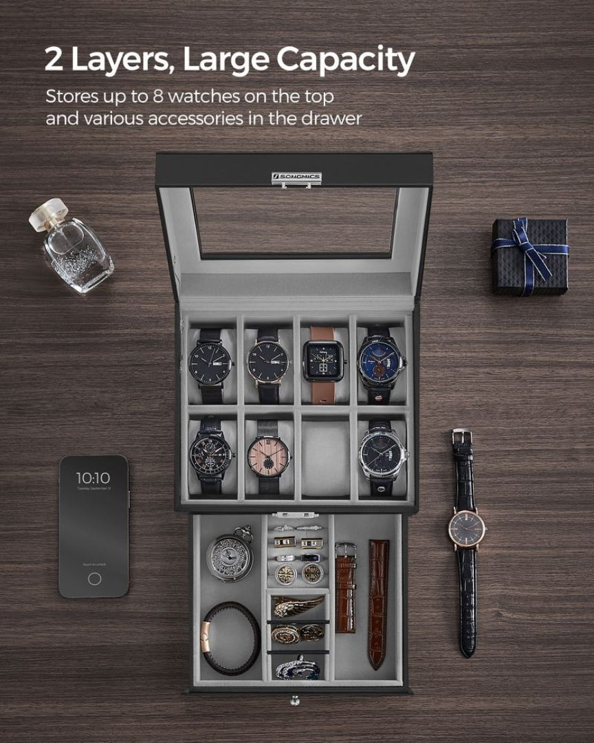 Lockable Watch Box With Glass Lid 6 8 Or 12 Slot