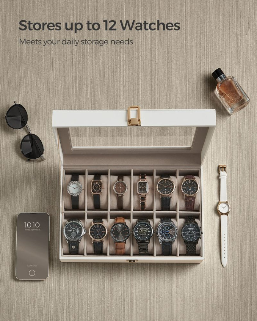Watch Storage Case With Glass Lid 6 Or 12 Slot Organizer