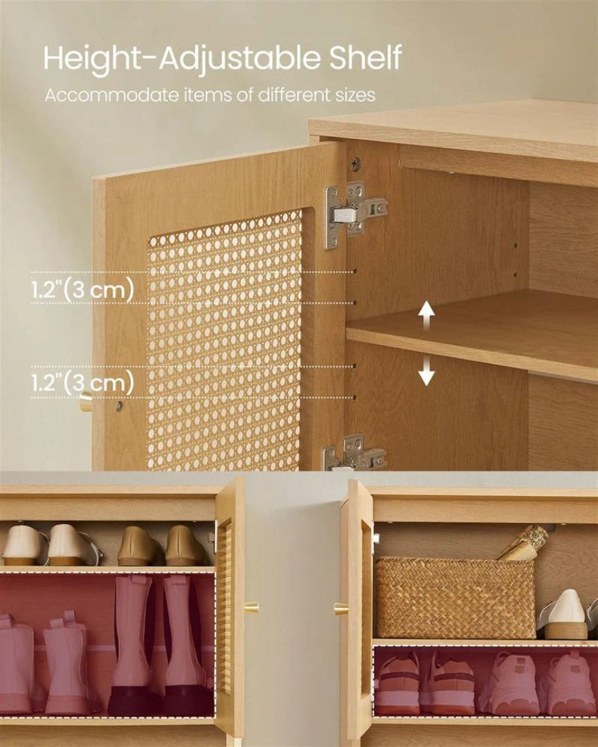 Rattan 3-Tier Shoe Cabinet with Adjustable Shelf, Entryway Storage