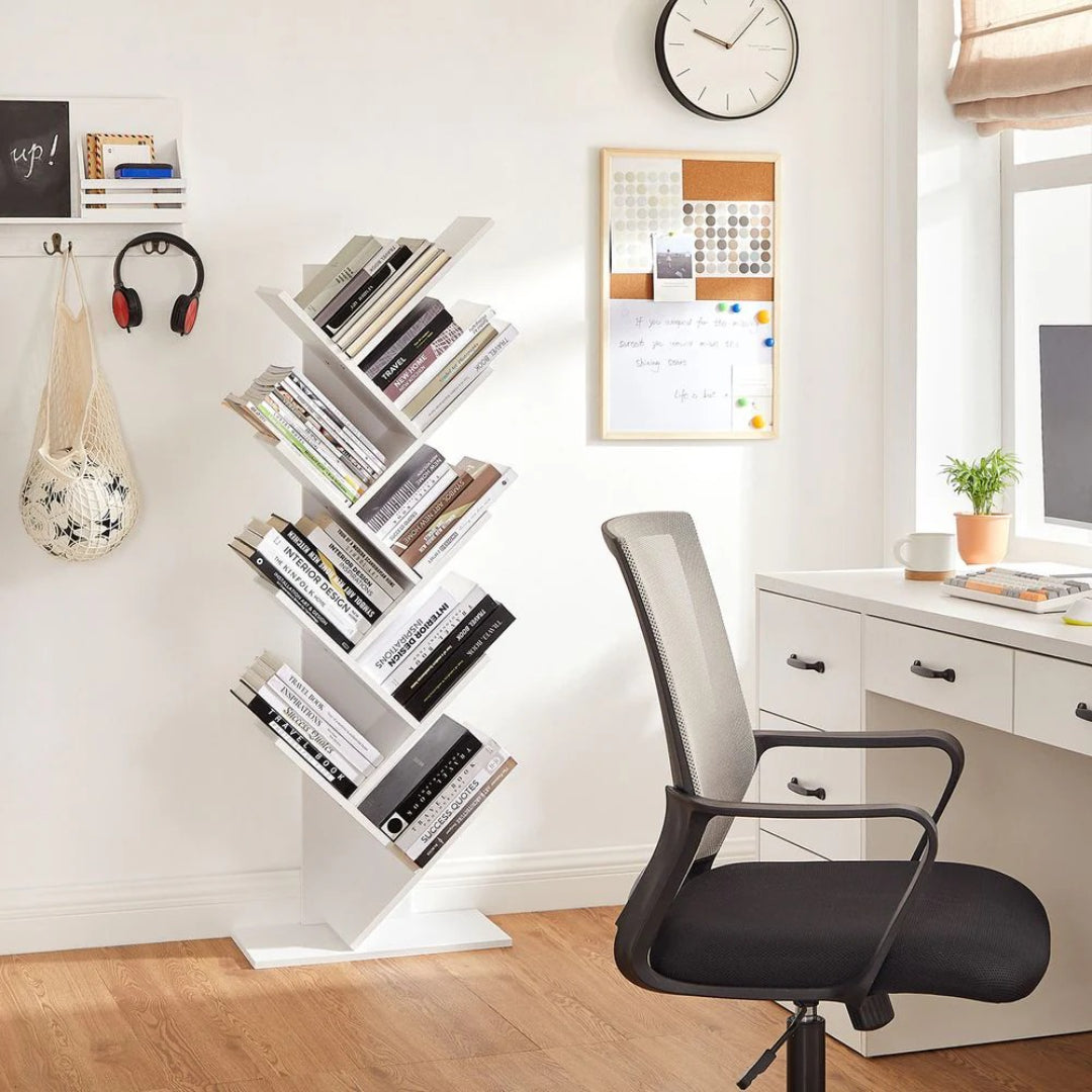 9 Tier Tree Bookshelf, Space Saving Bookcase Storage Unit
