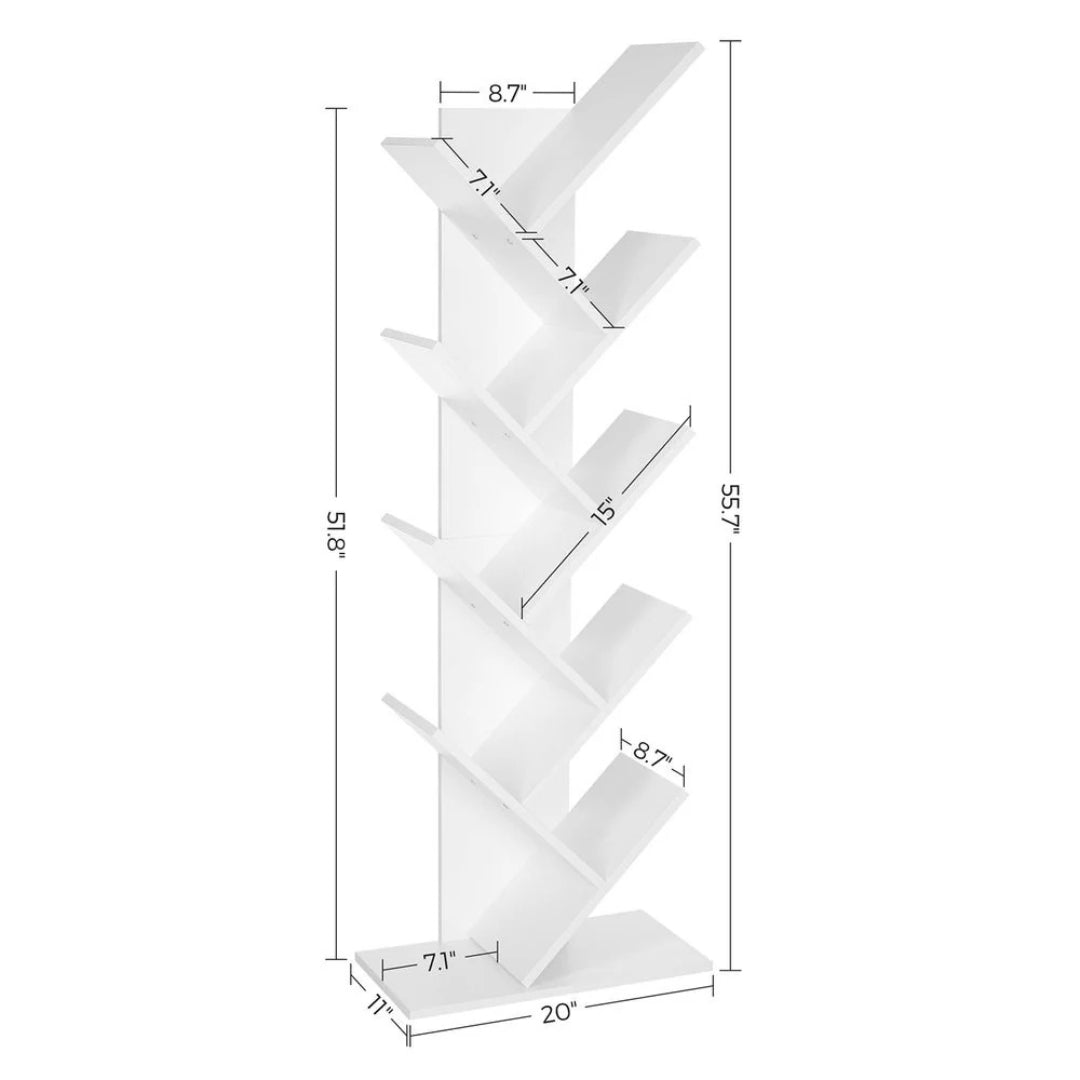 9 Tier Tree Bookshelf, Space Saving Bookcase Storage Unit