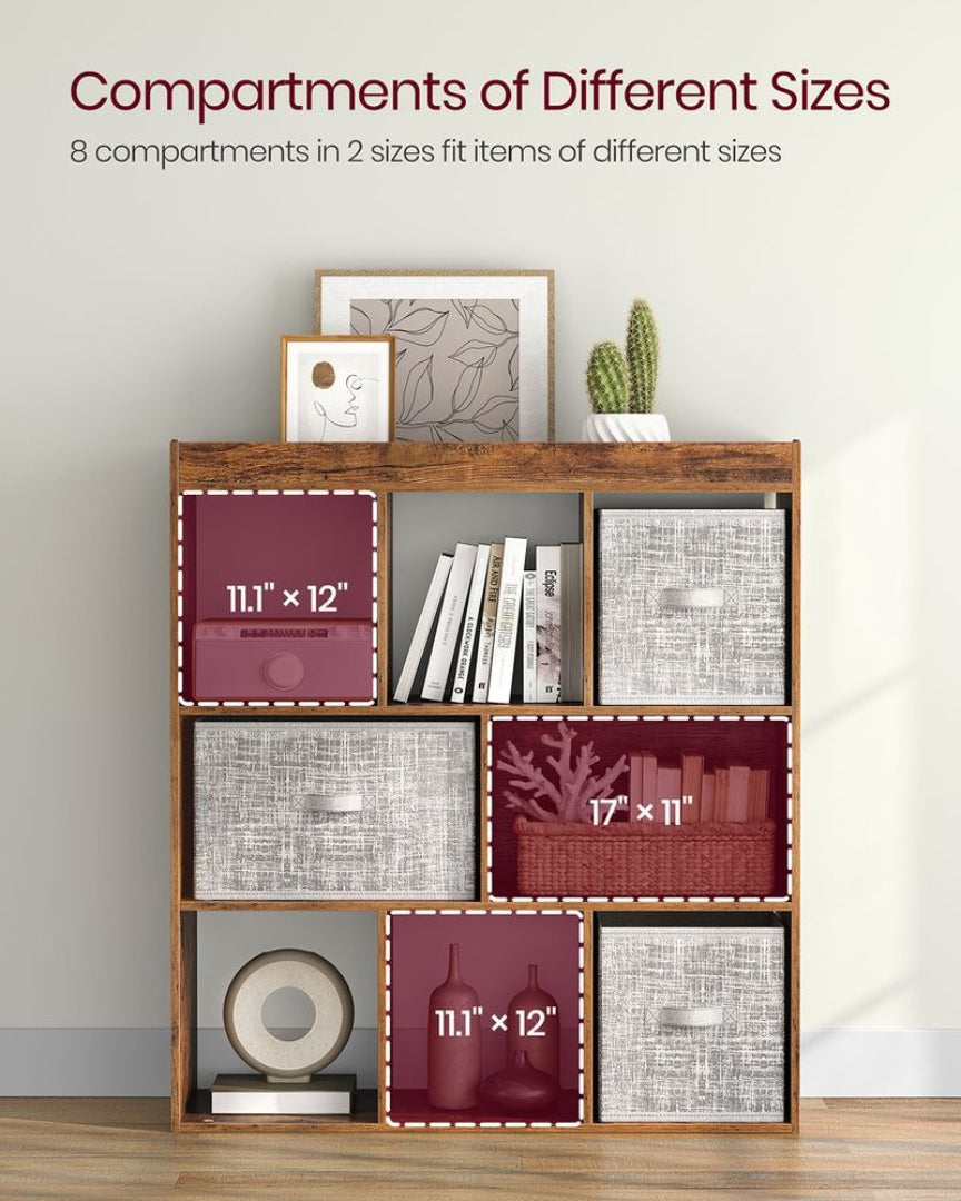 Bookcase With 8 Open Compartments, Multi Use Storage Shelf