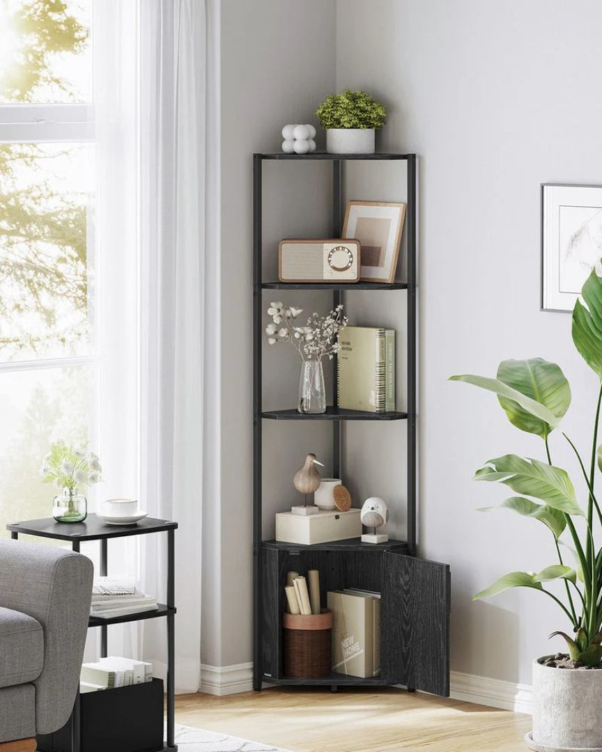 5 Tier Corner Shelving Unit With Cabinet Storage Space Saving Shelf