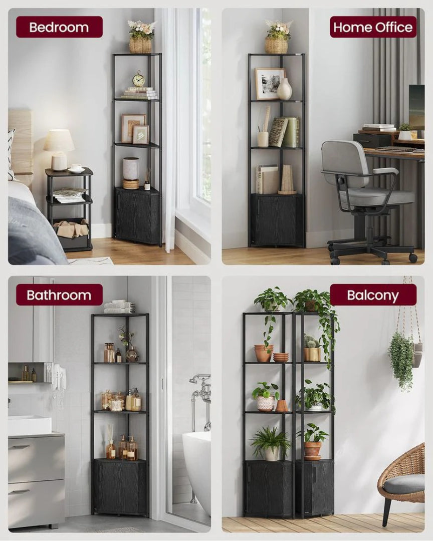 5 Tier Corner Shelving Unit With Cabinet Storage Space Saving Shelf