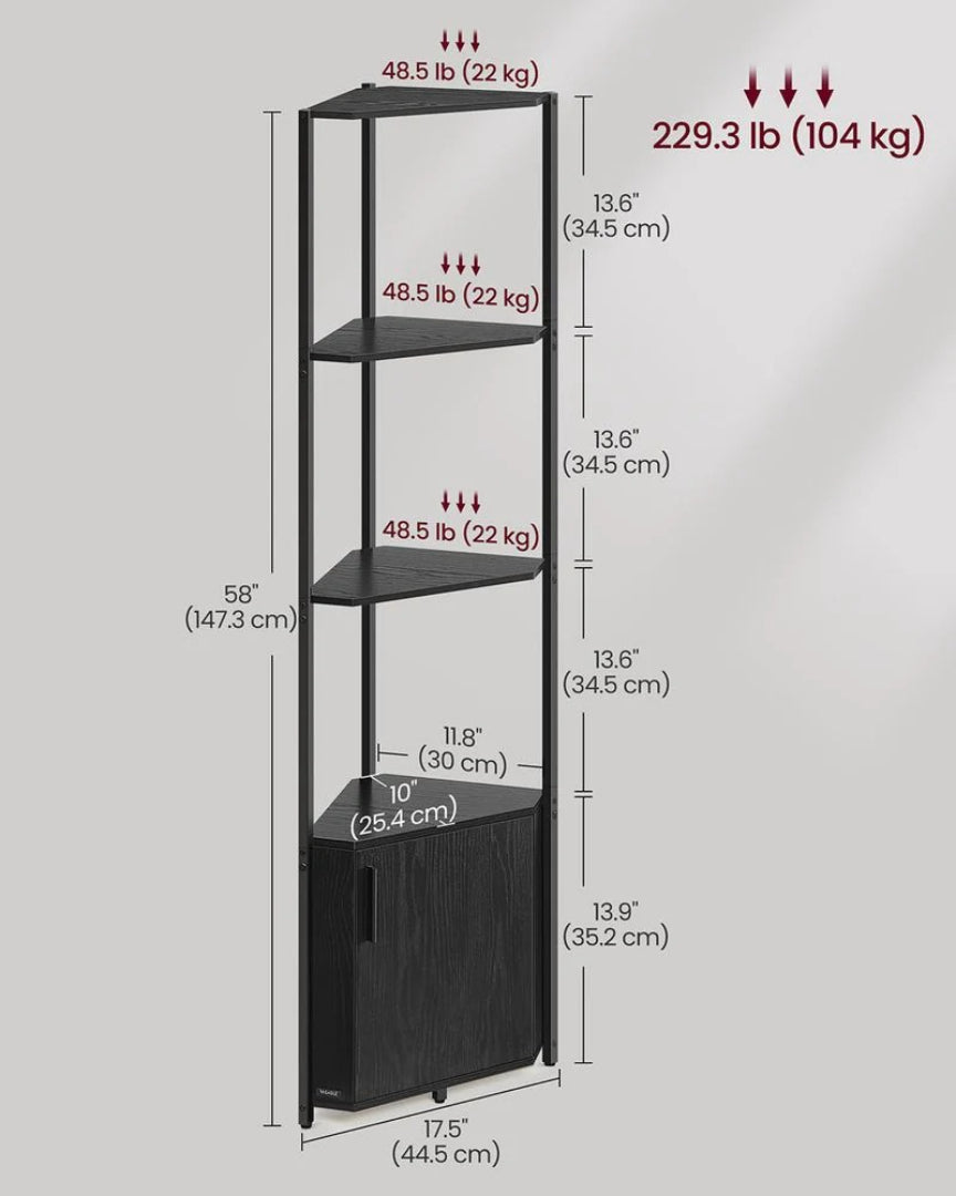 5 Tier Corner Shelving Unit With Cabinet Storage Space Saving Shelf