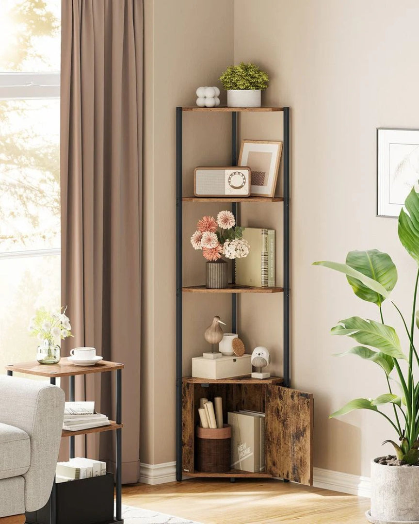 5 Tier Corner Shelving Unit With Cabinet Storage Space Saving Shelf