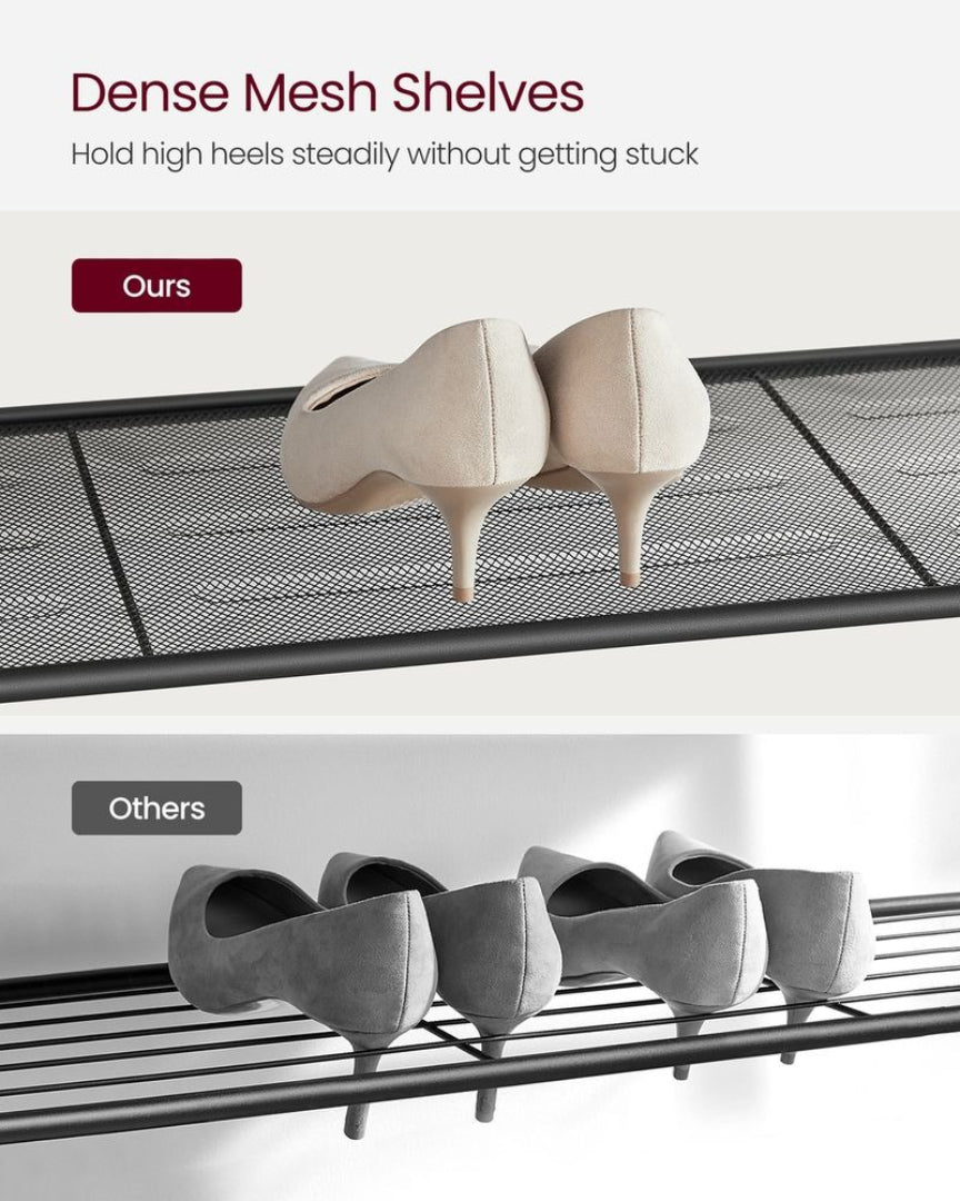 5 Tier Shoe Rack With Mesh Shelves & Storage Top Organizer