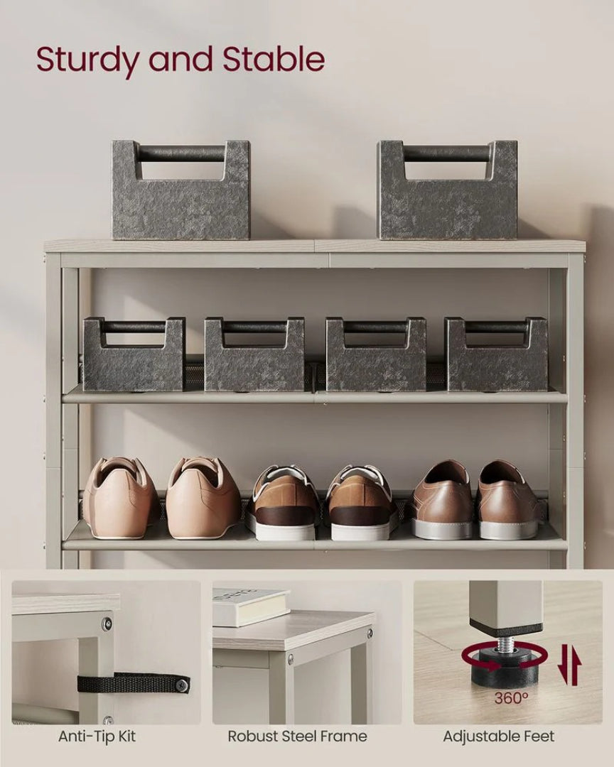 5 Tier Shoe Rack With Storage Shelves & Top Shelf Organizer