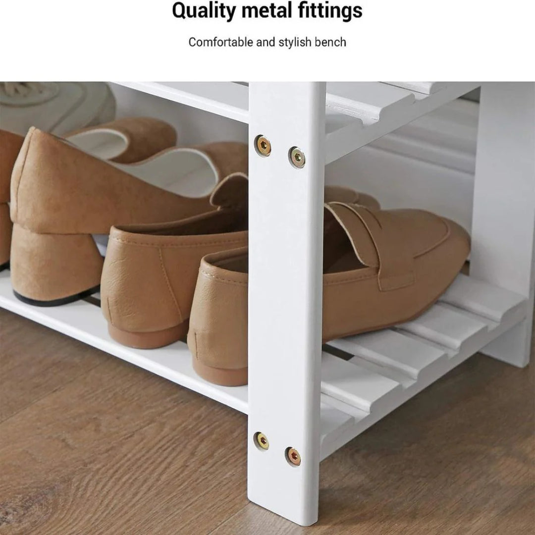 Shoe Organizer Bench With Cushion & 2 Shelves, 28 Inch Unit
