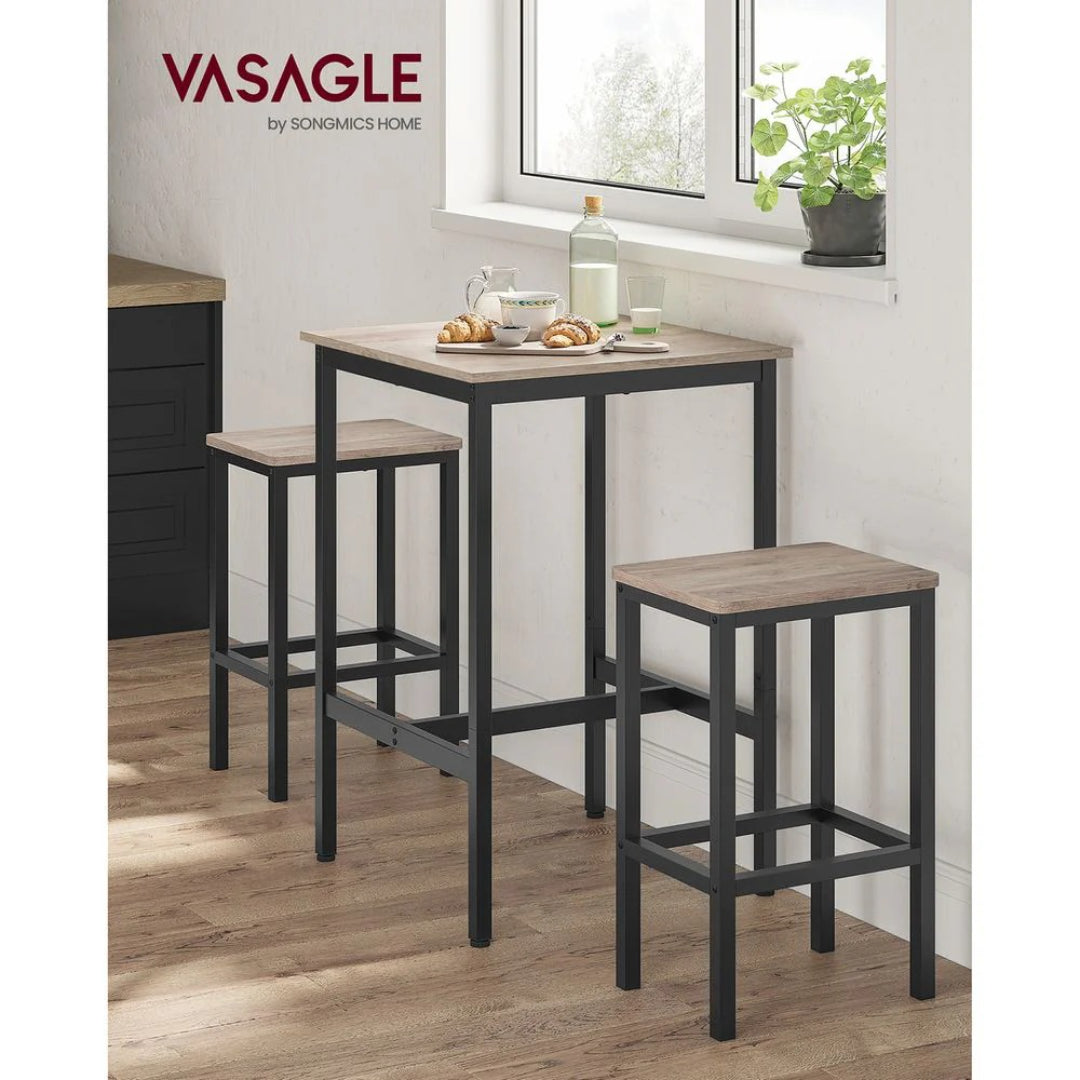 High Top Bar Table with Steel Frame, Industrial Square Pub Table