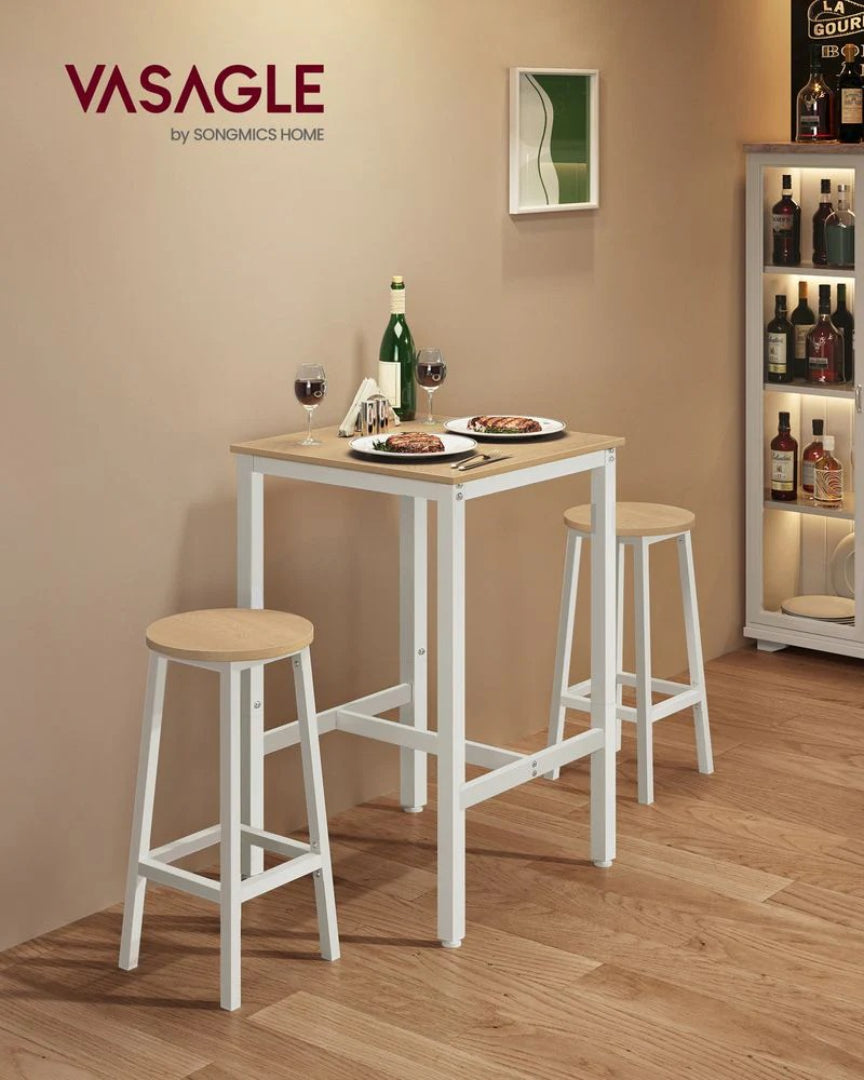 High Top Bar Table, Industrial Square Pub Table with Steel Frame