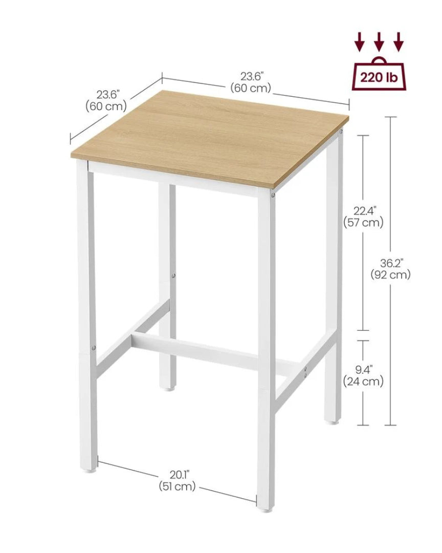 High Top Bar Table with Steel Frame, Industrial Square Pub Table