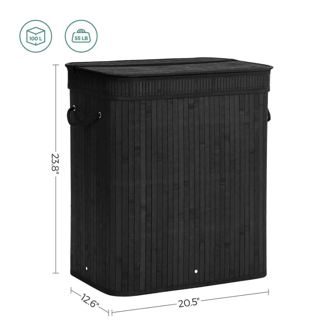 Laundry Hamper With Lid 26.4 Gallon Bamboo Basket 24in High