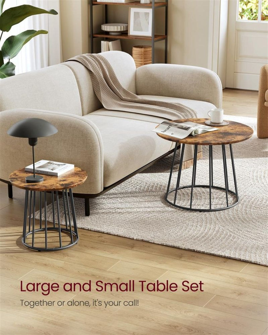 Round Coffee Table Set of 2 with Steel Frame, Modern Nesting Tables