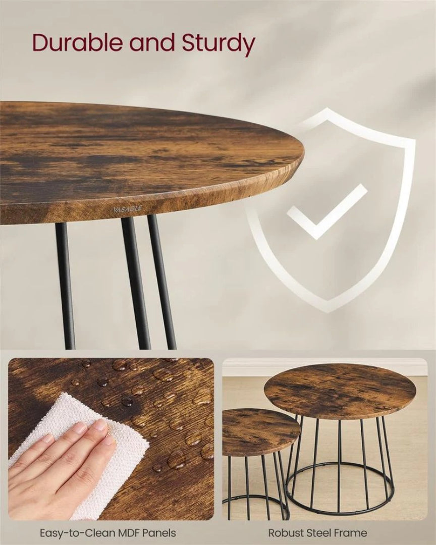 Round Coffee Table Set of 2 with Steel Frame, Modern Nesting Tables