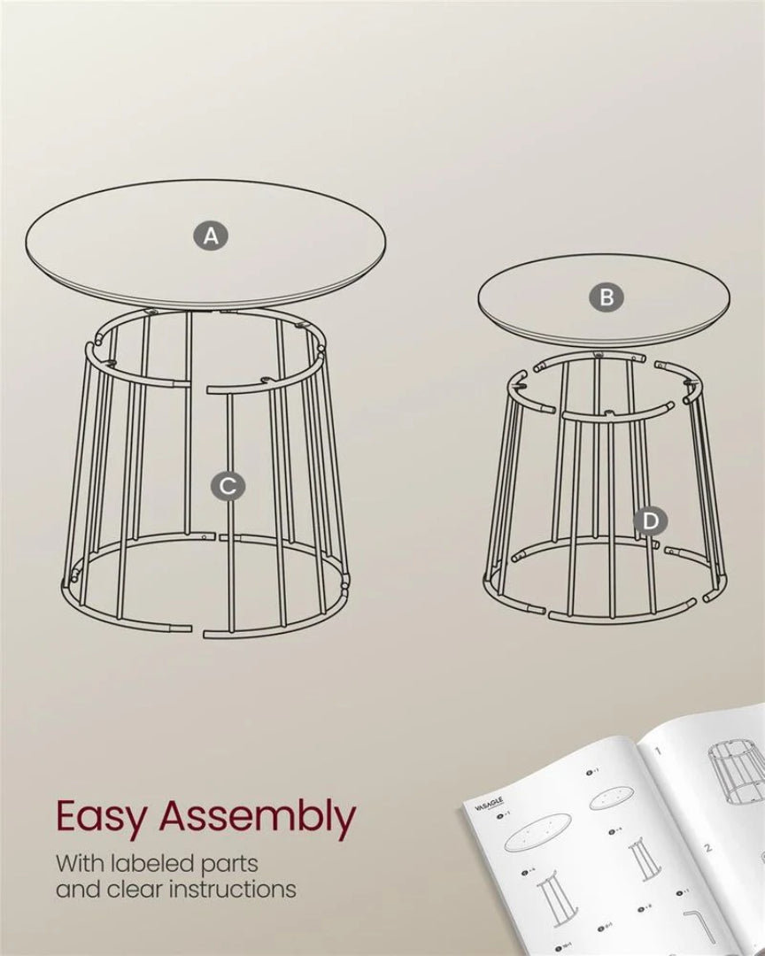 Round Coffee Table Set of 2 with Steel Frame, Modern Nesting Tables