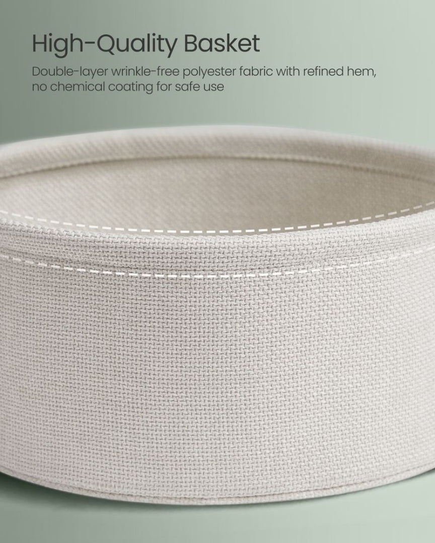Round Side Table with Charging Station and Fabric Basket Storage