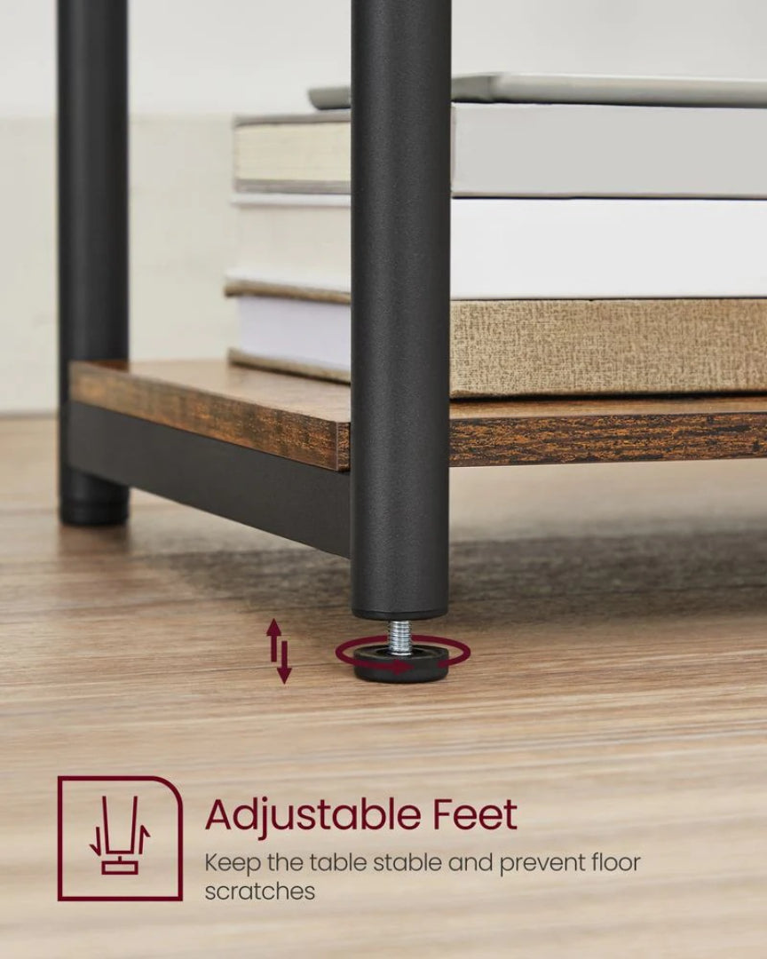 Small 3-Tier End Table with Open Storage, Industrial Side Table