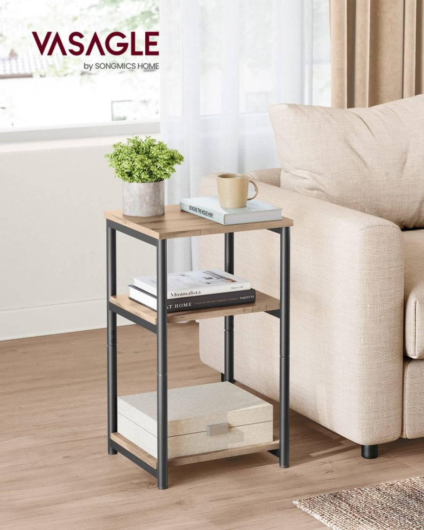 Small 3-Tier End Table with Open Storage, Industrial Side Table