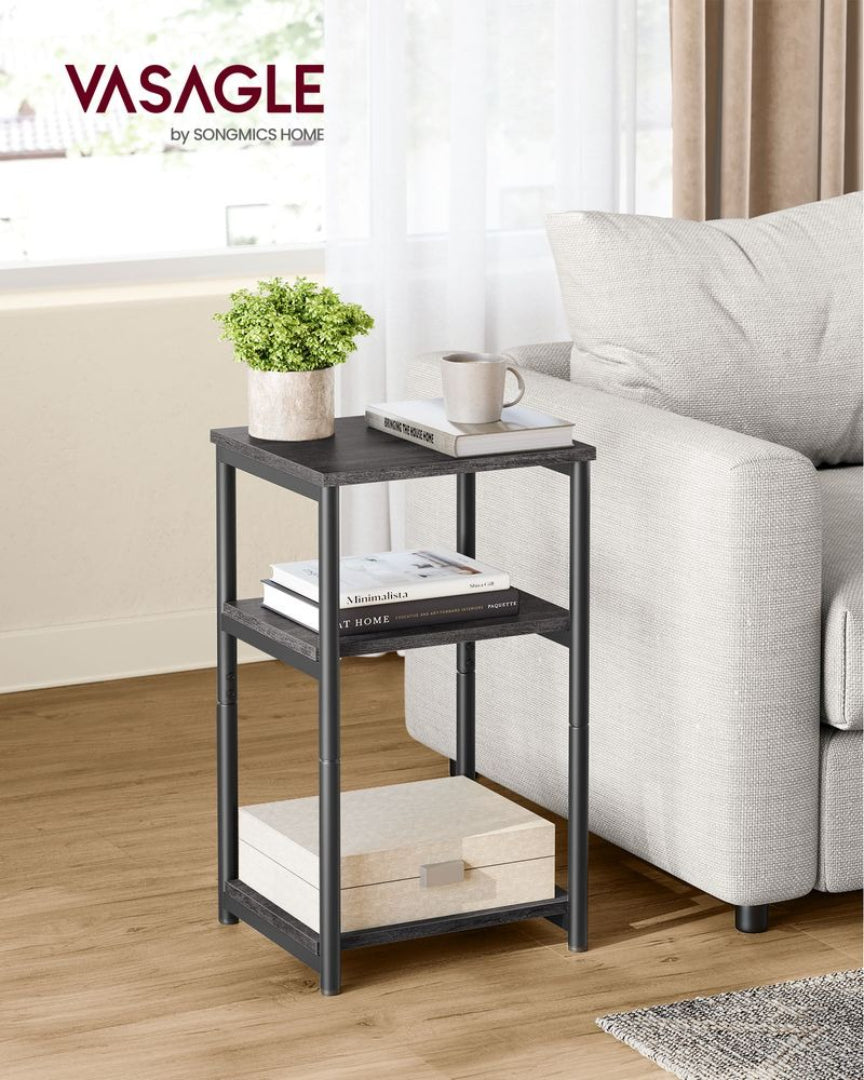 Small 3-Tier End Table with Open Storage, Industrial Side Table