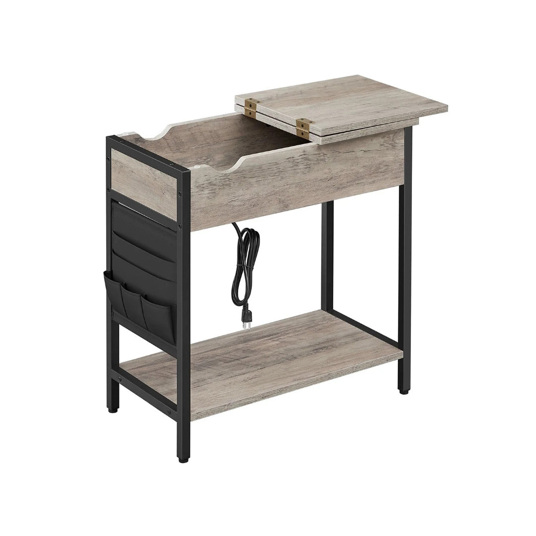 End Table With USB Ports And Power Outlets Storage Shelf
