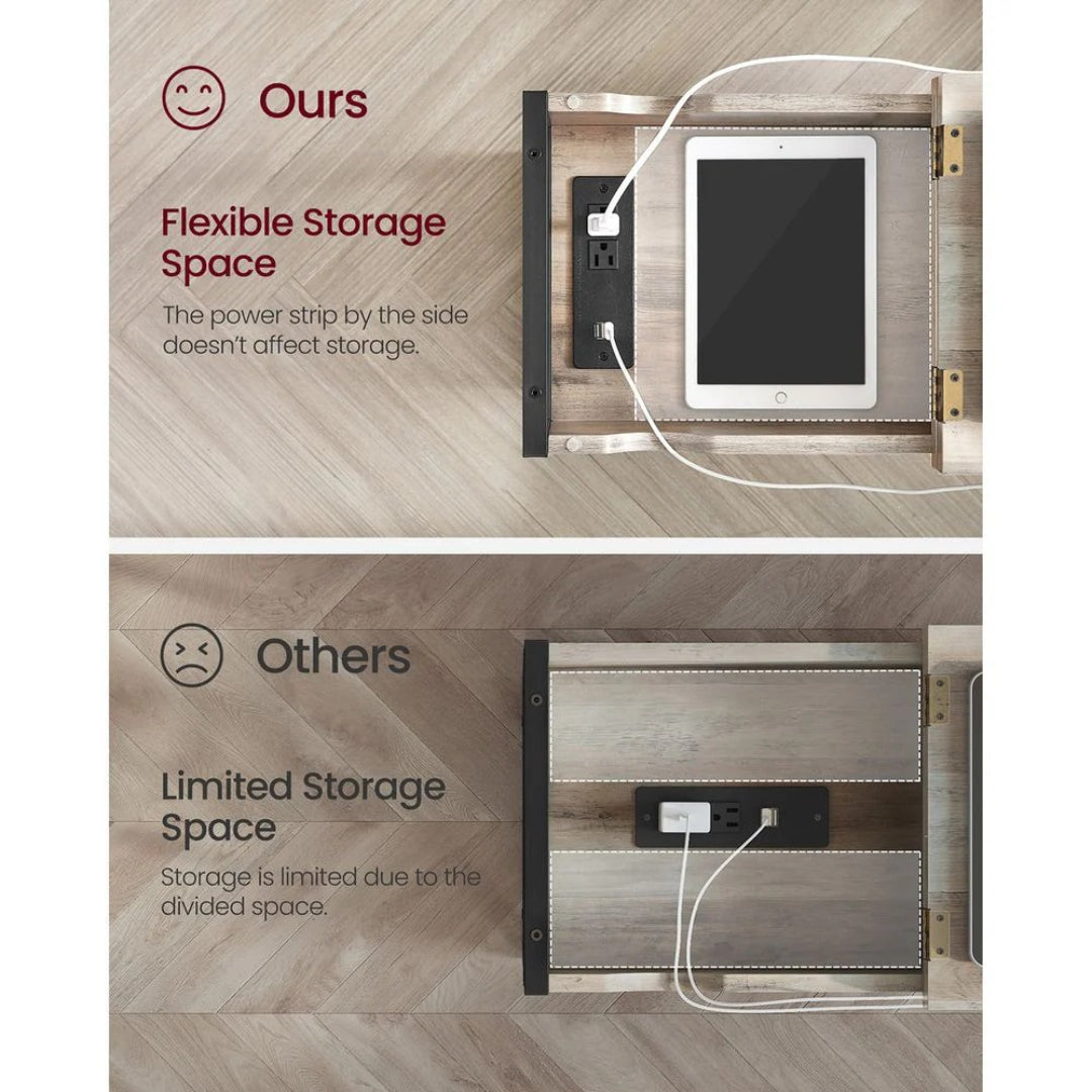 End Table With USB Ports And Power Outlets Storage Shelf