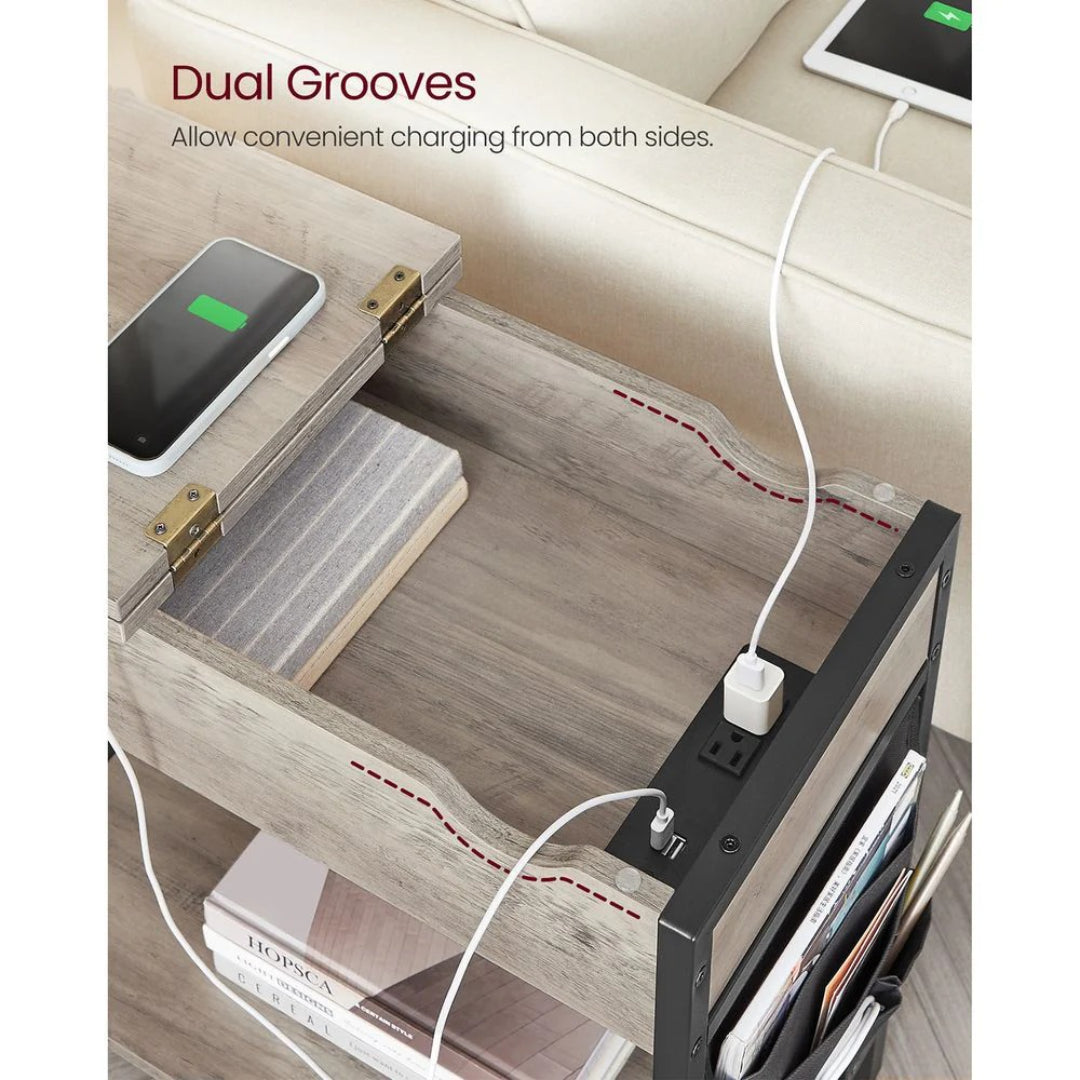 End Table With USB Ports And Power Outlets Storage Shelf