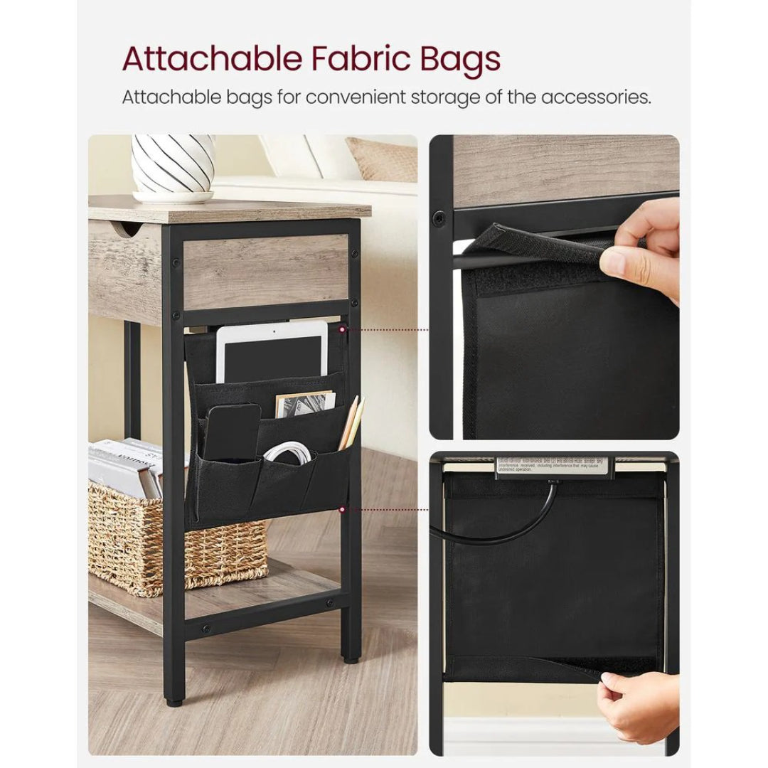 End Table With USB Ports And Power Outlets Storage Shelf