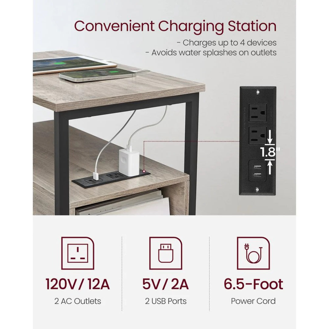 Narrow End Table With Charging Station And 2 Drawers