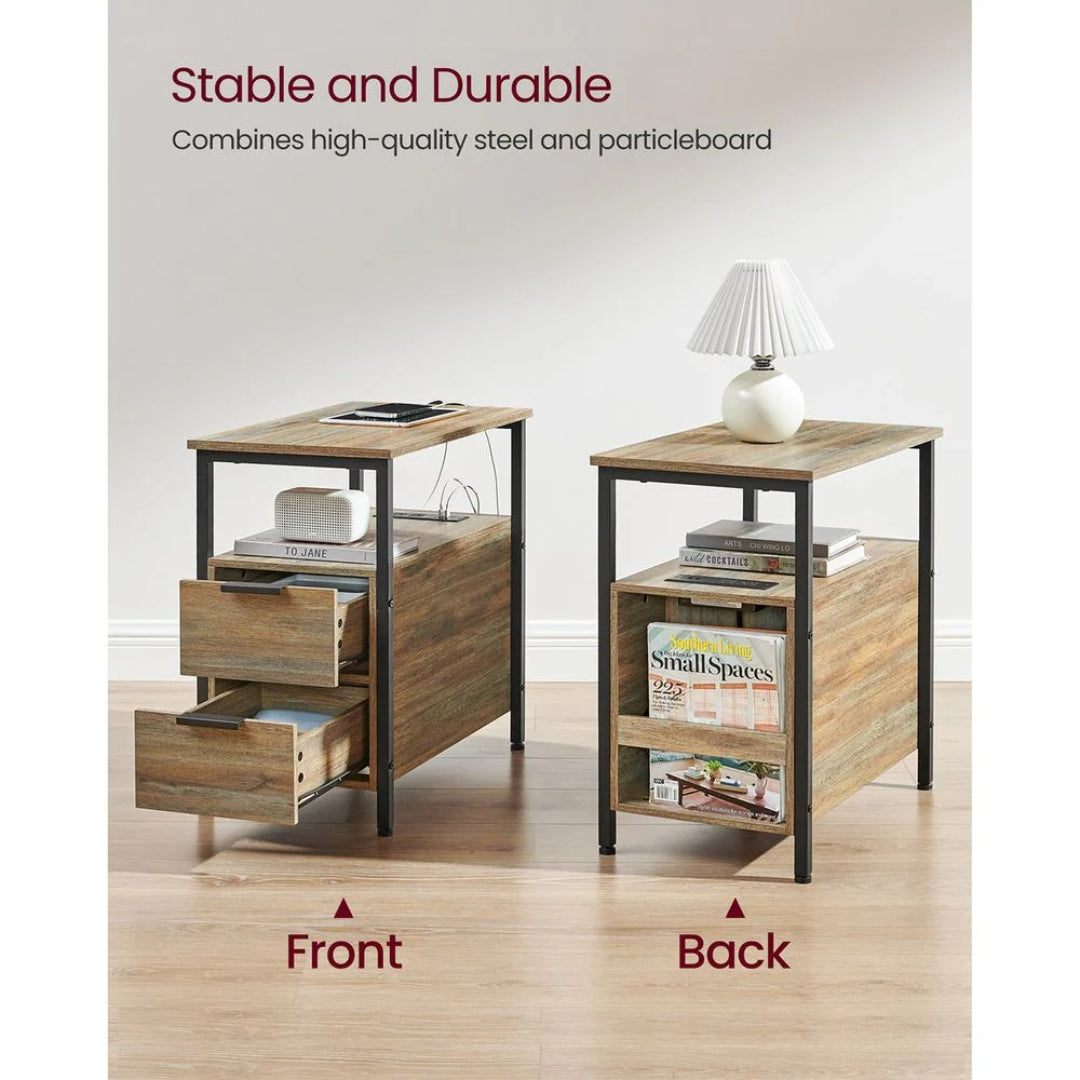 Narrow End Table With Charging Station And 2 Drawers