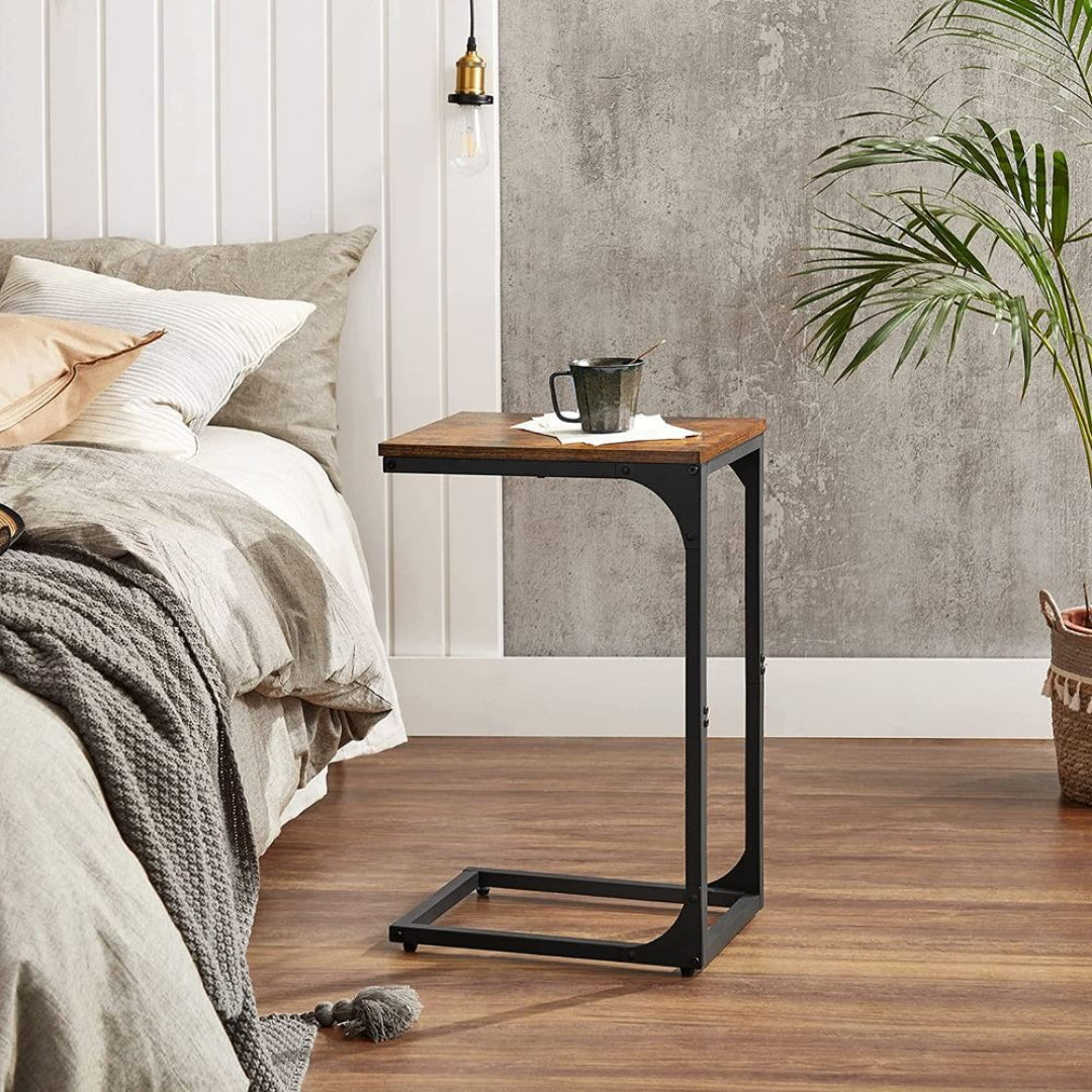 C-Shaped End Table For Sofa With Steel Frame