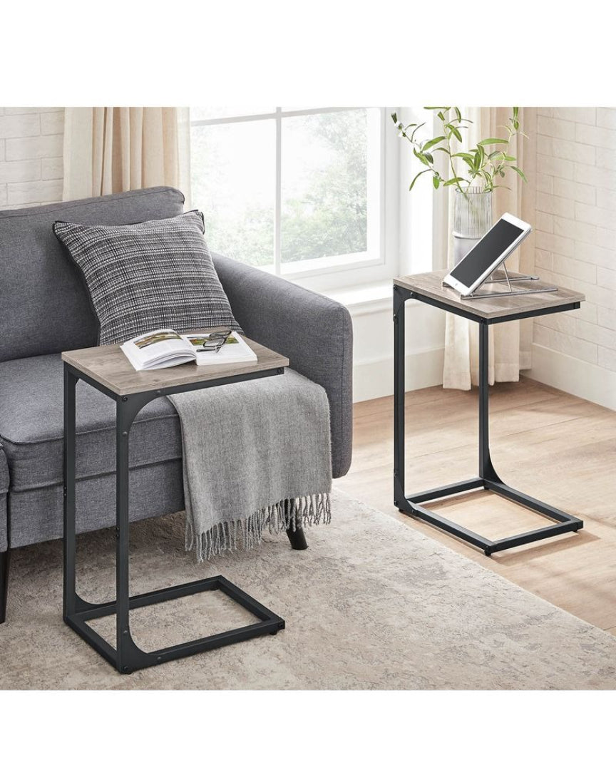 C-Shaped End Table For Sofa With Steel Frame