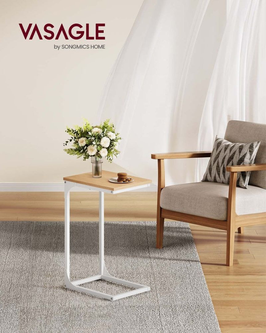 C-Shaped End Table For Sofa With Steel Frame