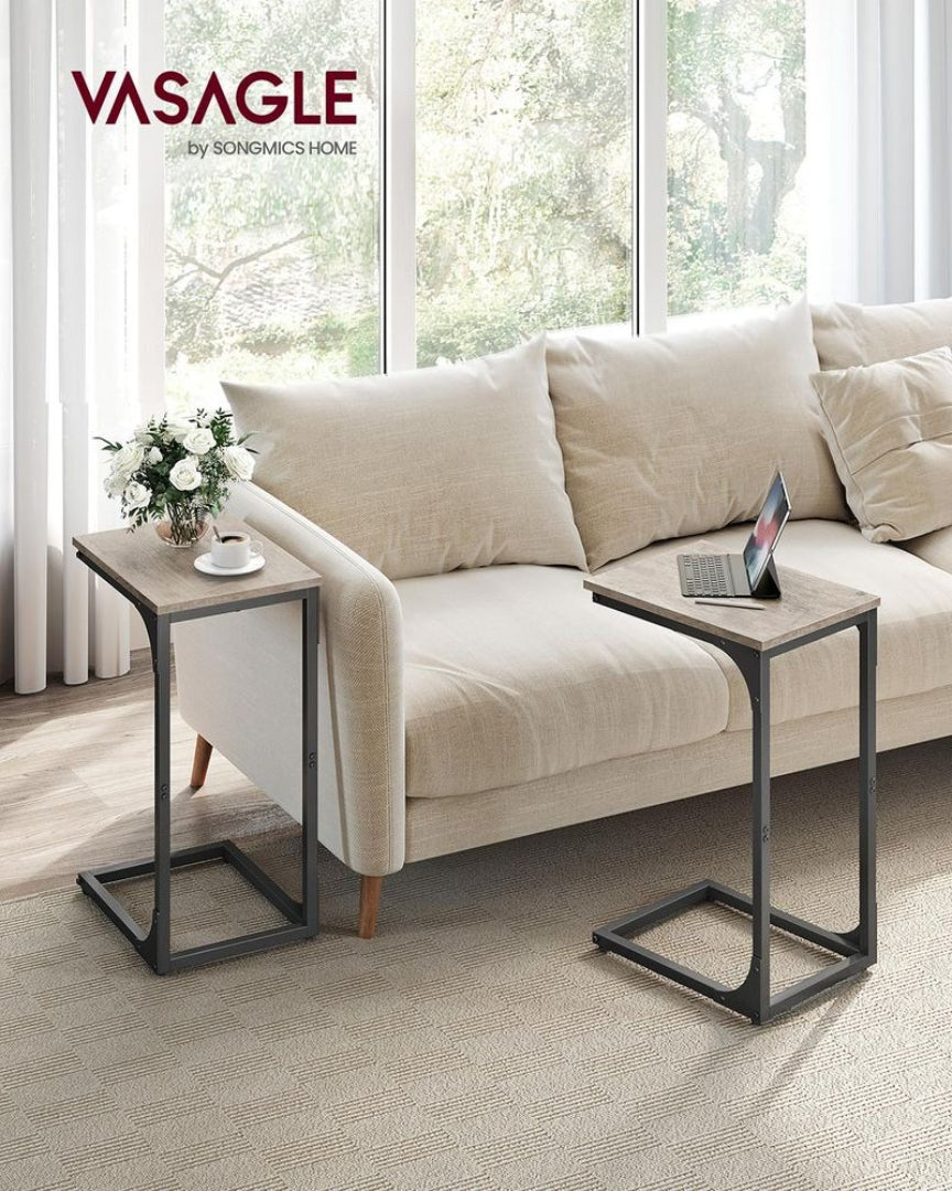 C-Shaped End Table For Sofa With Steel Frame