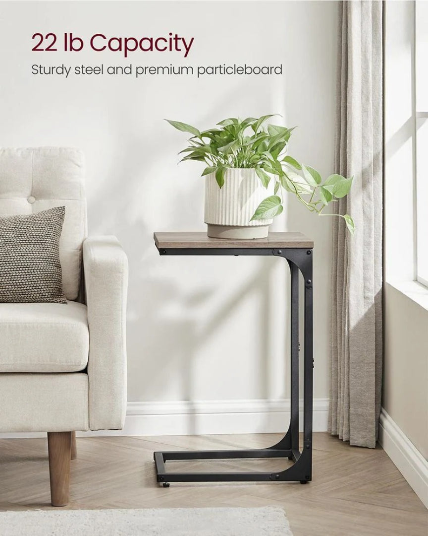 C-Shaped End Table For Sofa With Steel Frame