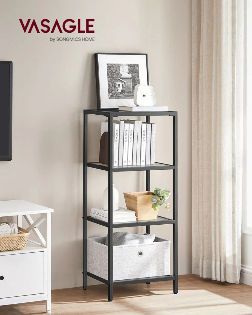 Tempered Glass Bookcase 4 Or 5 Tier Slim Shelving Unit