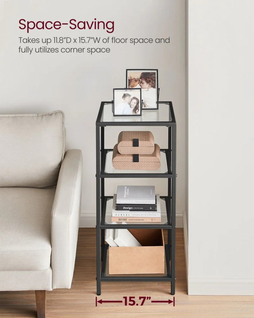 Tempered Glass Bookcase 4 Or 5 Tier Slim Shelving Unit