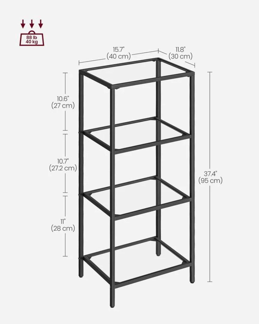 Tempered Glass Bookcase 4 Or 5 Tier Slim Shelving Unit