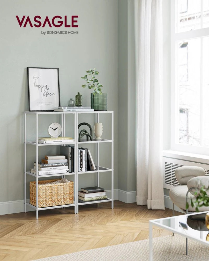 Tempered Glass Bookcase 4 Or 5 Tier Slim Shelving Unit