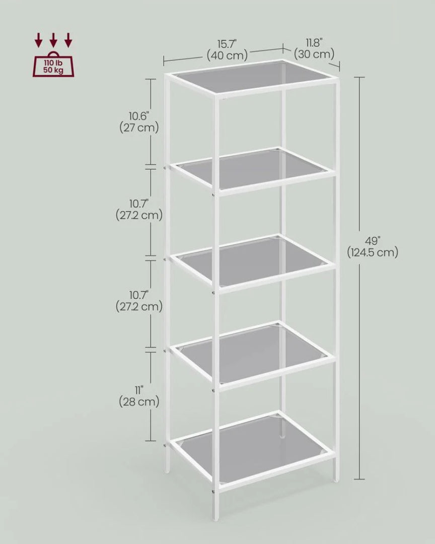Tempered Glass Bookcase 4 Or 5 Tier Slim Shelving Unit