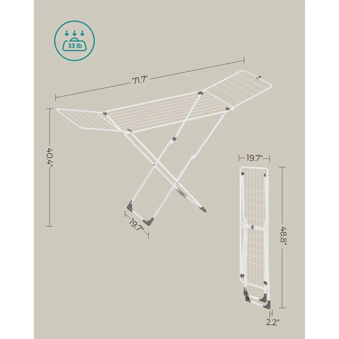 Clothes Drying Rack Foldable Gullwing Airer 71.7in Wide