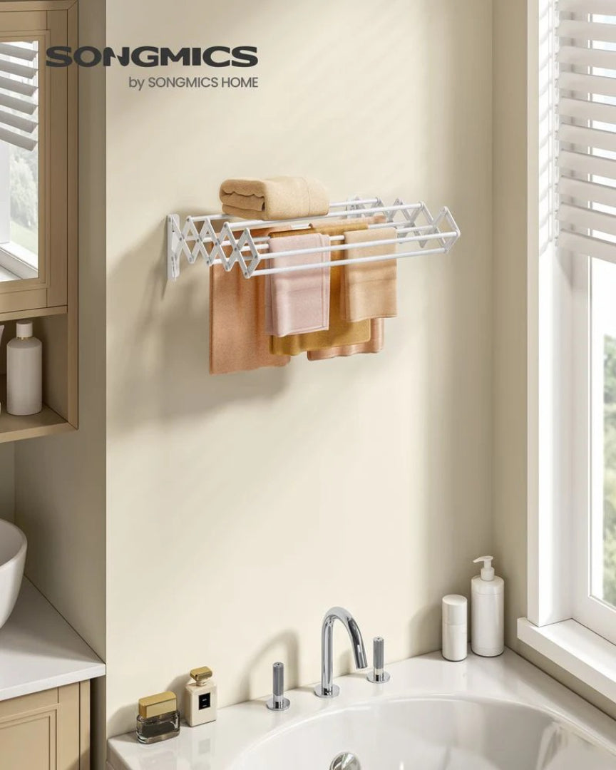 Wall Mounted Clothes Drying Rack Expandable 9 Rod Steel Airer