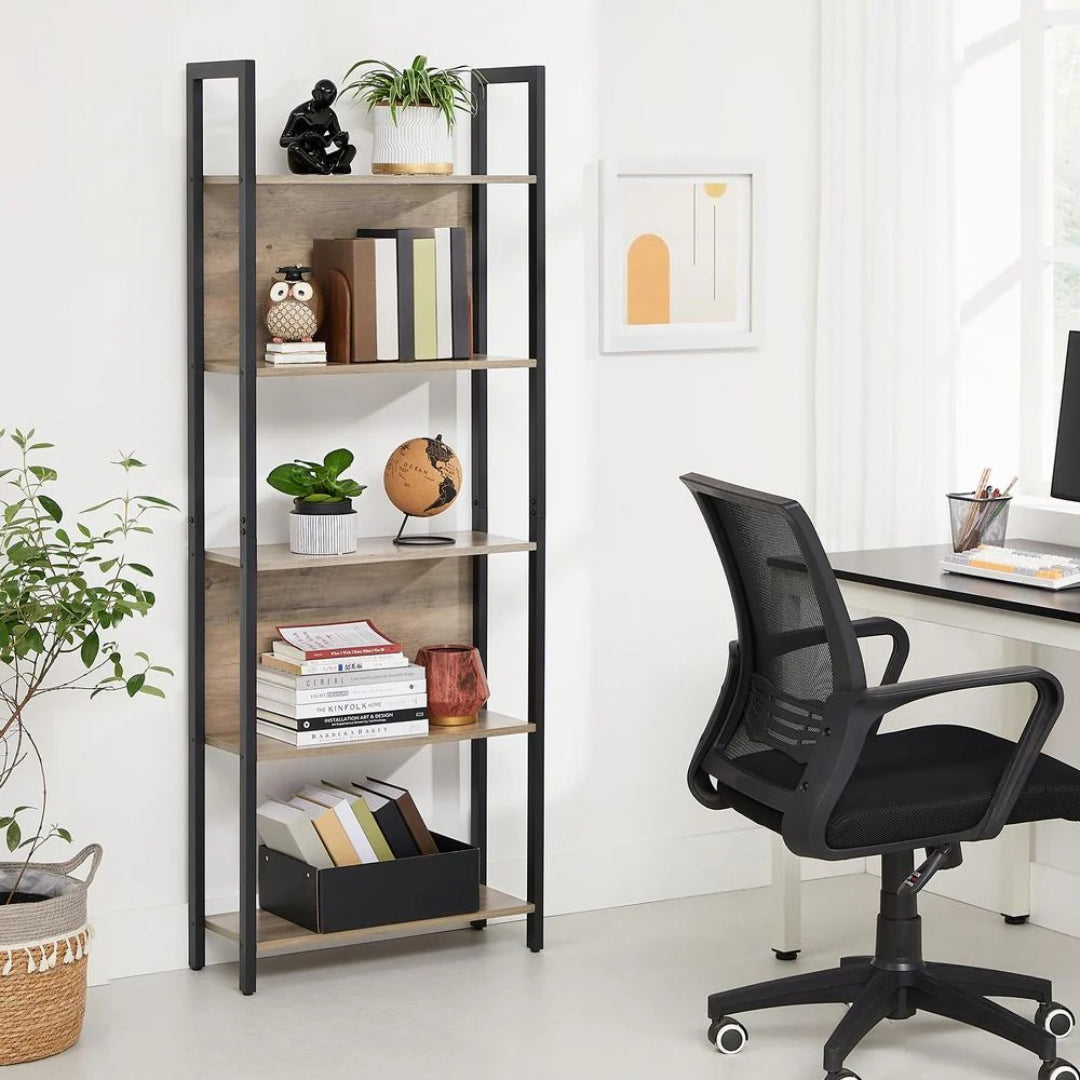 5 Tier Bookshelf With Steel Frame, 65 Inch Storage Bookcase