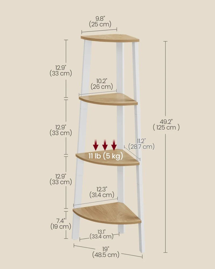 4 Tier Corner Bookshelf Industrial Storage Display Shelf